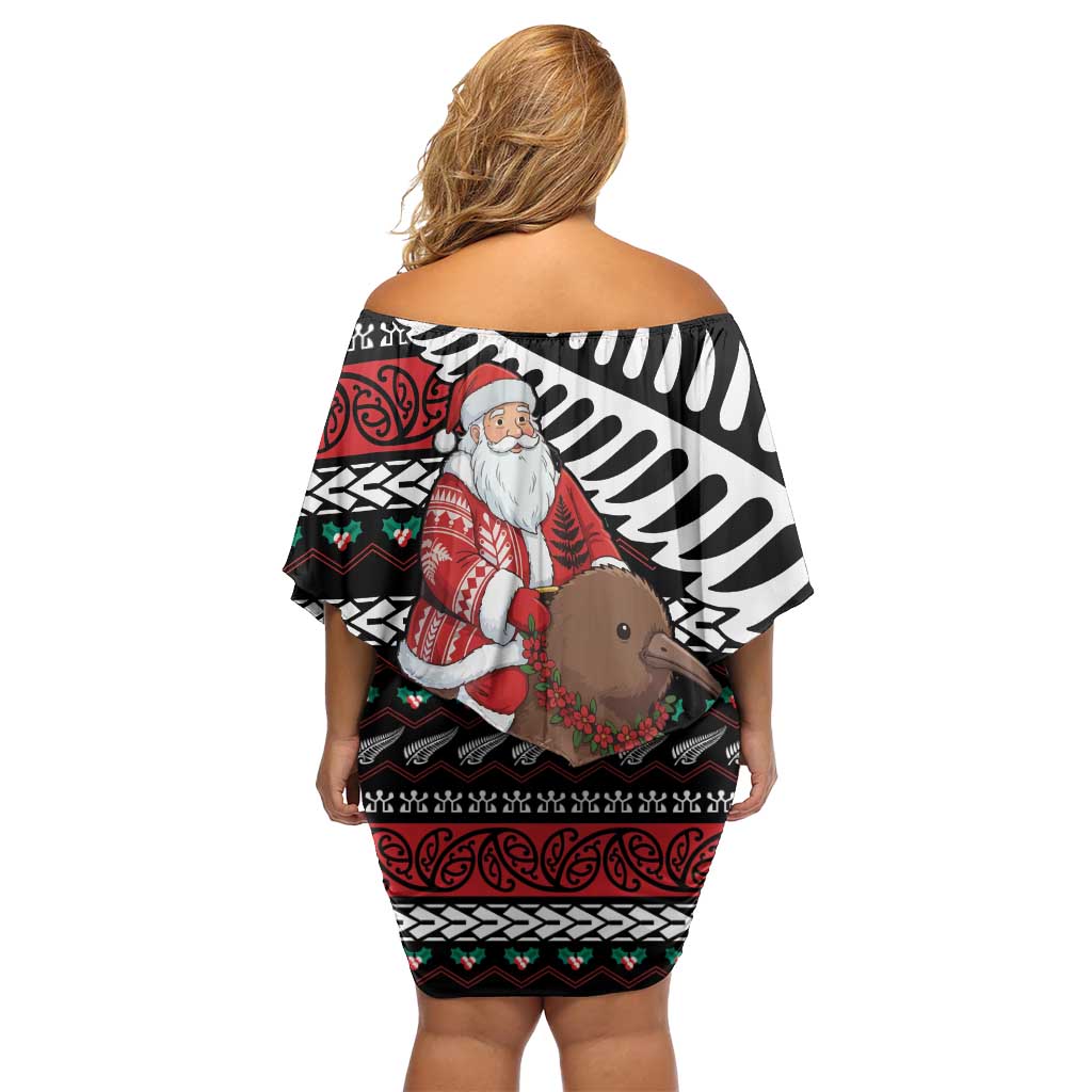 New Zealand Kiwi Santa Christmas Family Matching Off Shoulder Short Dress and Hawaiian Shirt He Wairua Kirihimete LT9 - Polynesian Pride