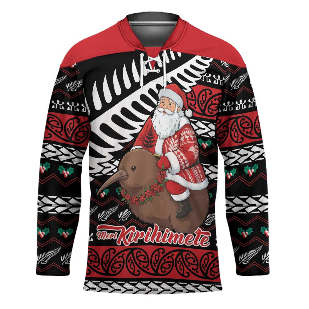 New Zealand Kiwi Santa Christmas Hockey Jersey He Wairua Kirihimete - Polynesian Pride