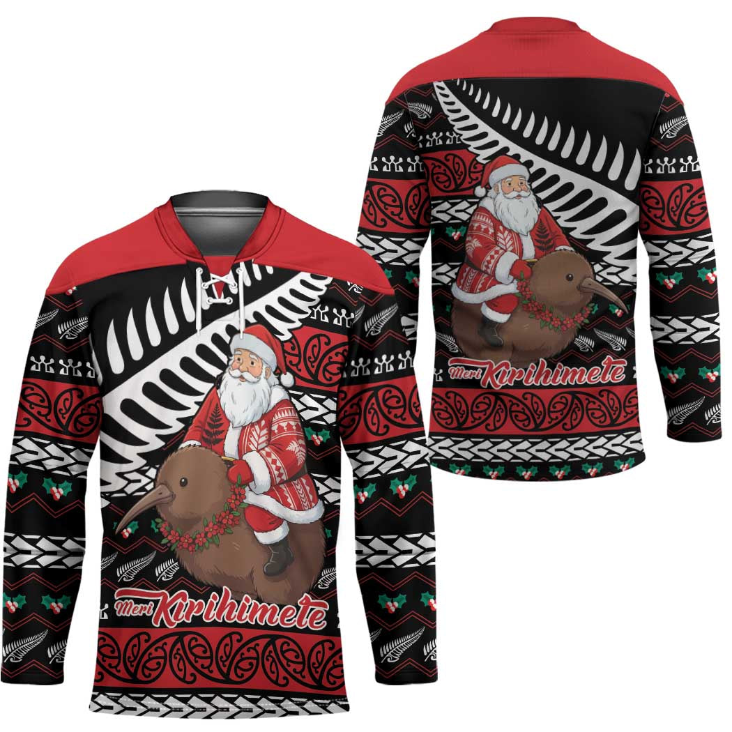 New Zealand Kiwi Santa Christmas Hockey Jersey He Wairua Kirihimete - Polynesian Pride
