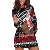 New Zealand Kiwi Santa Christmas Hoodie Dress He Wairua Kirihimete LT9 Black - Polynesian Pride