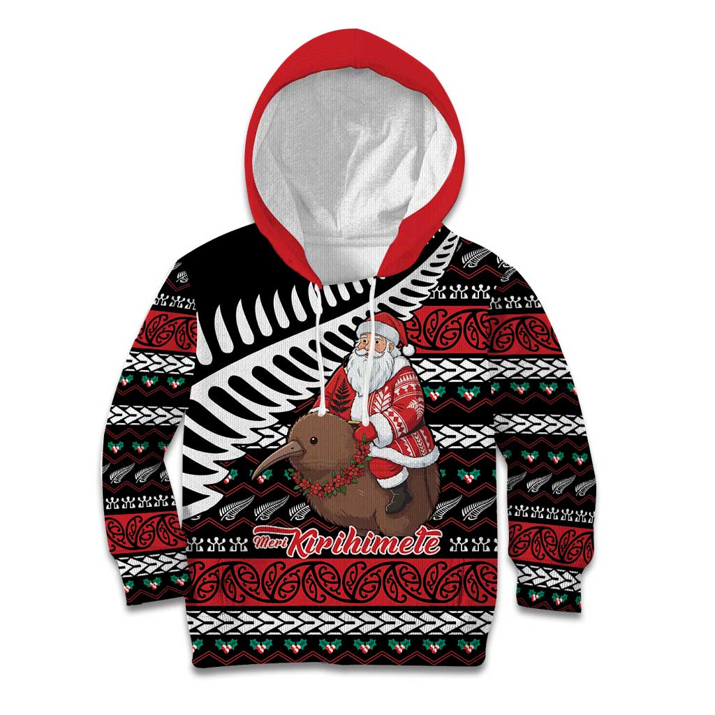 New Zealand Kiwi Santa Christmas Kid Hoodie He Wairua Kirihimete LT9 Hoodie Black - Polynesian Pride