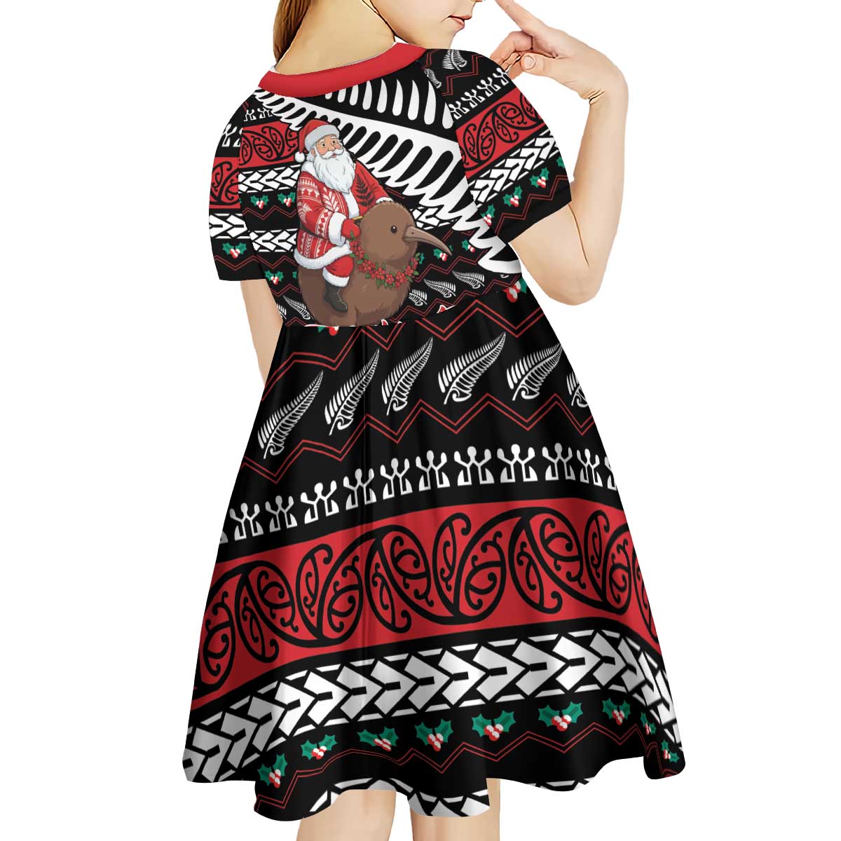 New Zealand Kiwi Santa Christmas Kid Short Sleeve Dress He Wairua Kirihimete LT9 - Polynesian Pride