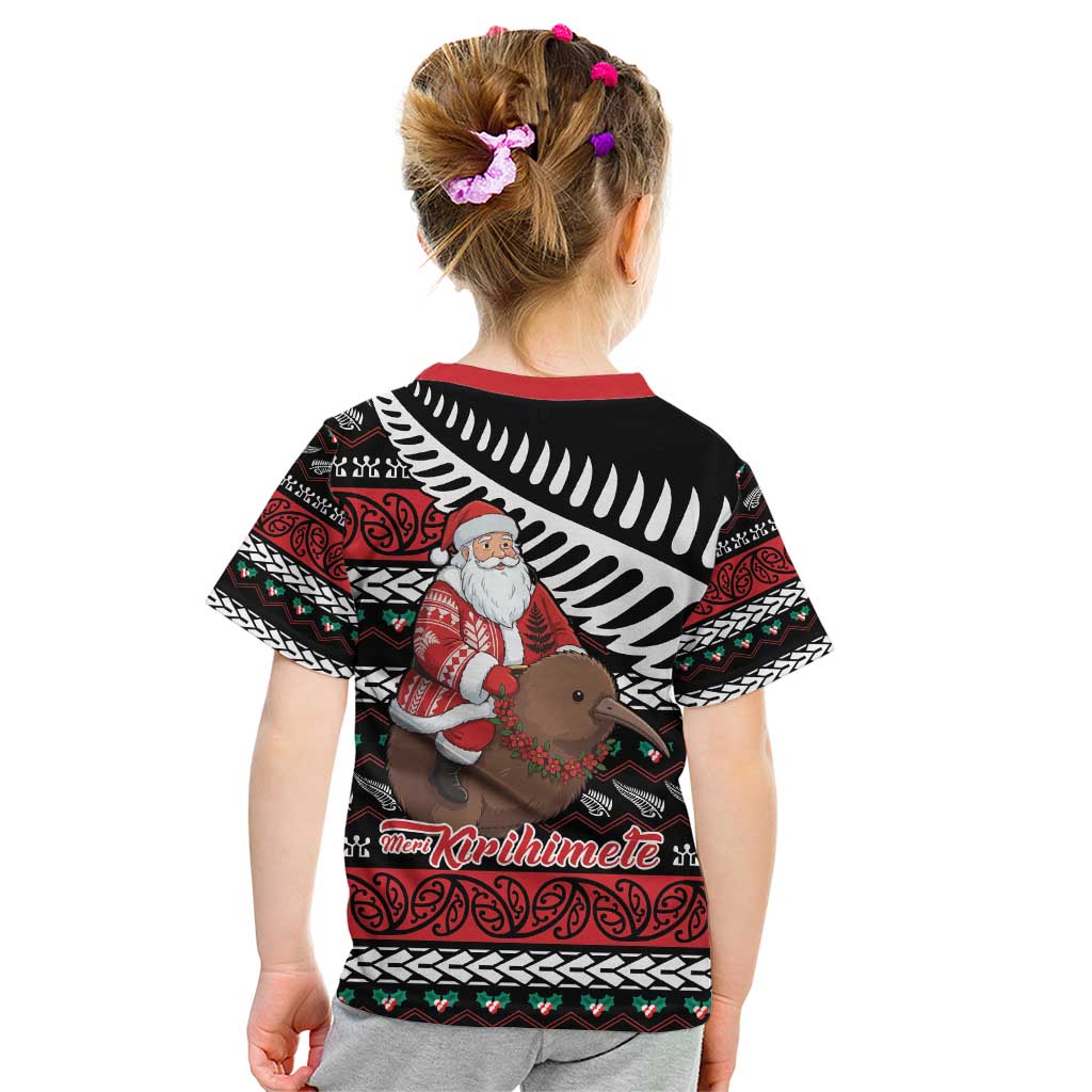 New Zealand Kiwi Santa Christmas Kid T Shirt He Wairua Kirihimete LT9 - Polynesian Pride