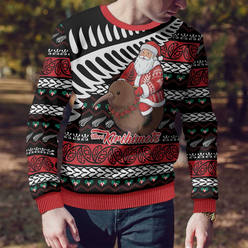 New Zealand Kiwi Santa Christmas Ugly Christmas Sweater He Wairua Kirihimete - Polynesian Pride