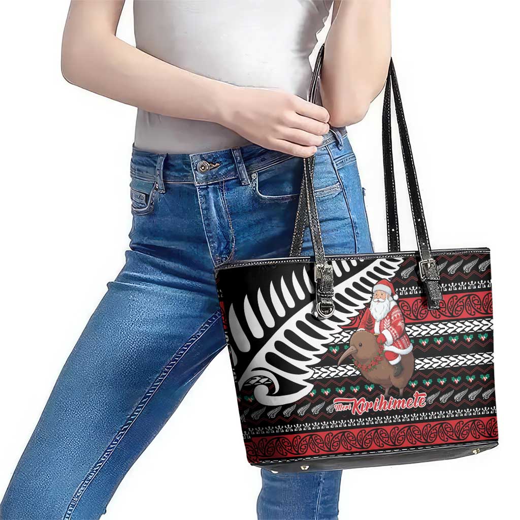 New Zealand Kiwi Santa Christmas Leather Tote Bag He Wairua Kirihimete LT9 - Polynesian Pride