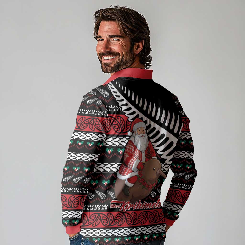 New Zealand Kiwi Santa Christmas Long Sleeve Polo Shirt He Wairua Kirihimete - Polynesian Pride