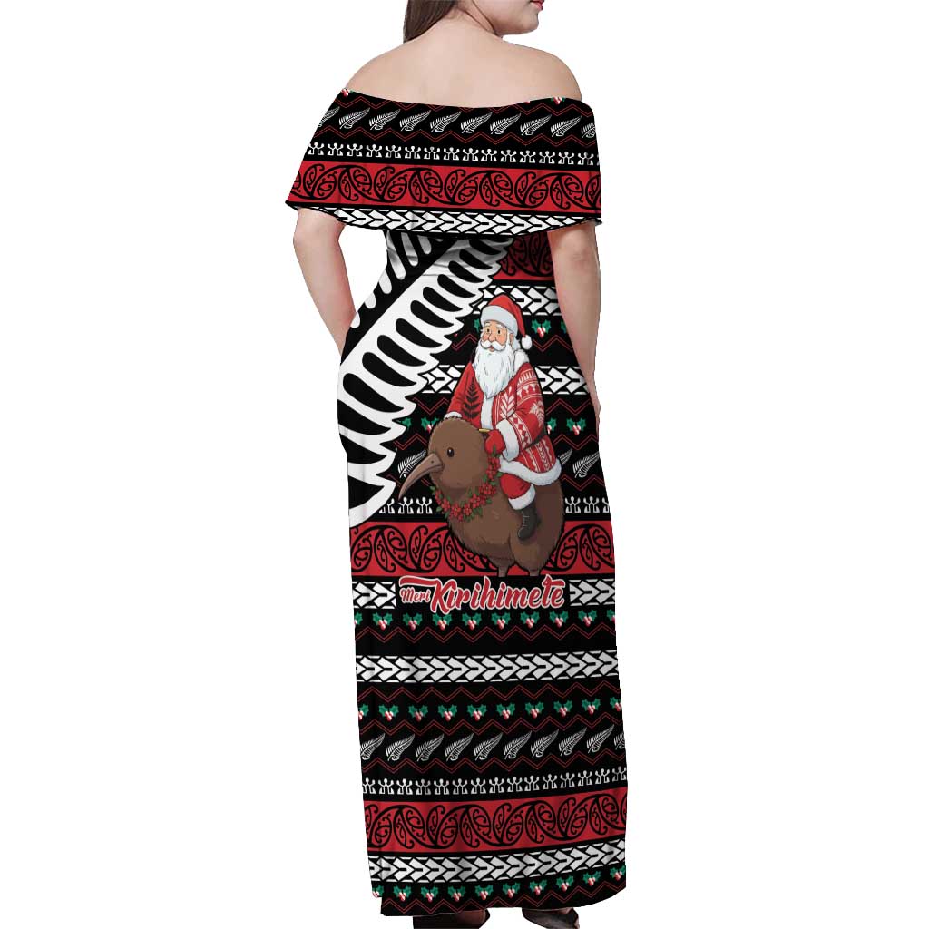 New Zealand Kiwi Santa Christmas Off Shoulder Maxi Dress He Wairua Kirihimete LT9 - Polynesian Pride