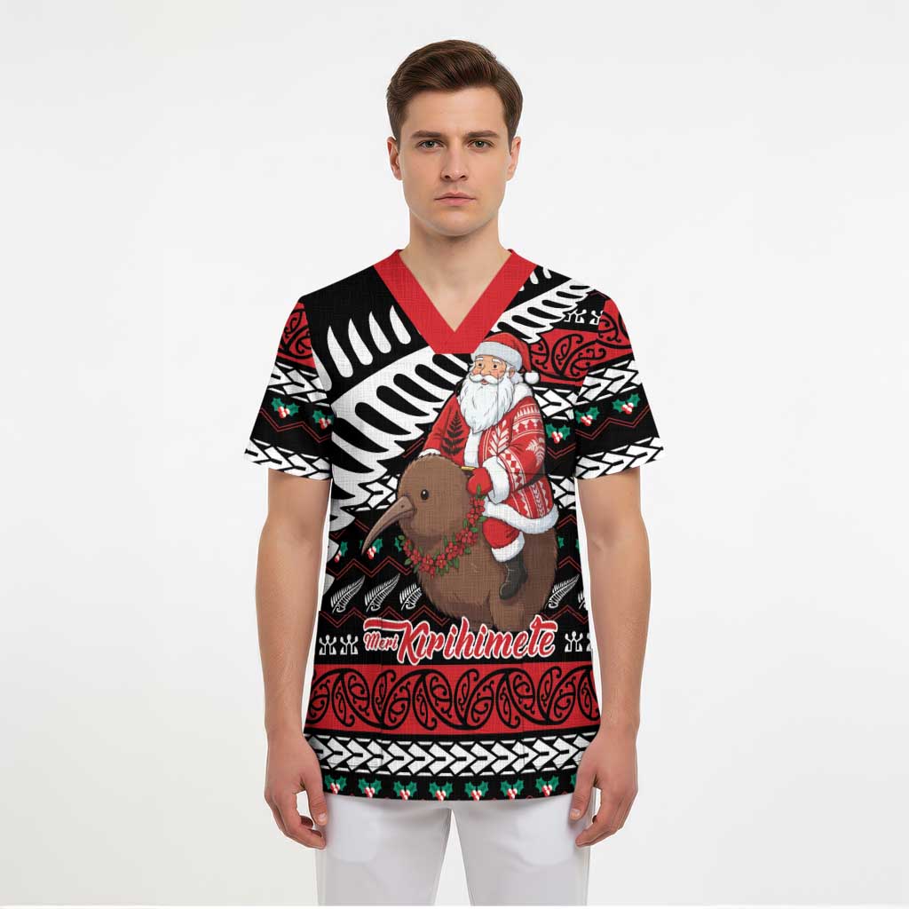 New Zealand Kiwi Santa Christmas Scrub Top He Wairua Kirihimete - Polynesian Pride