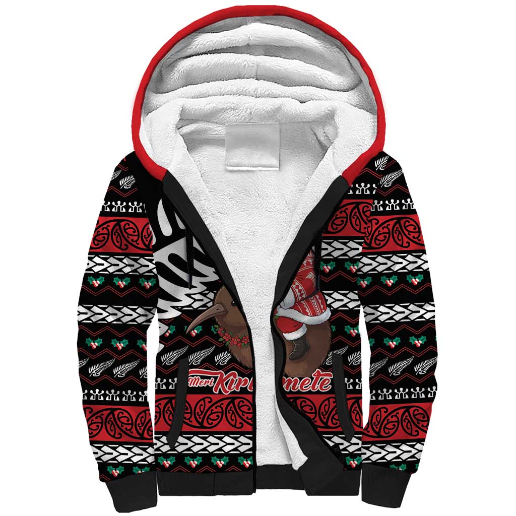 New Zealand Kiwi Santa Christmas Sherpa Hoodie He Wairua Kirihimete - Polynesian Pride