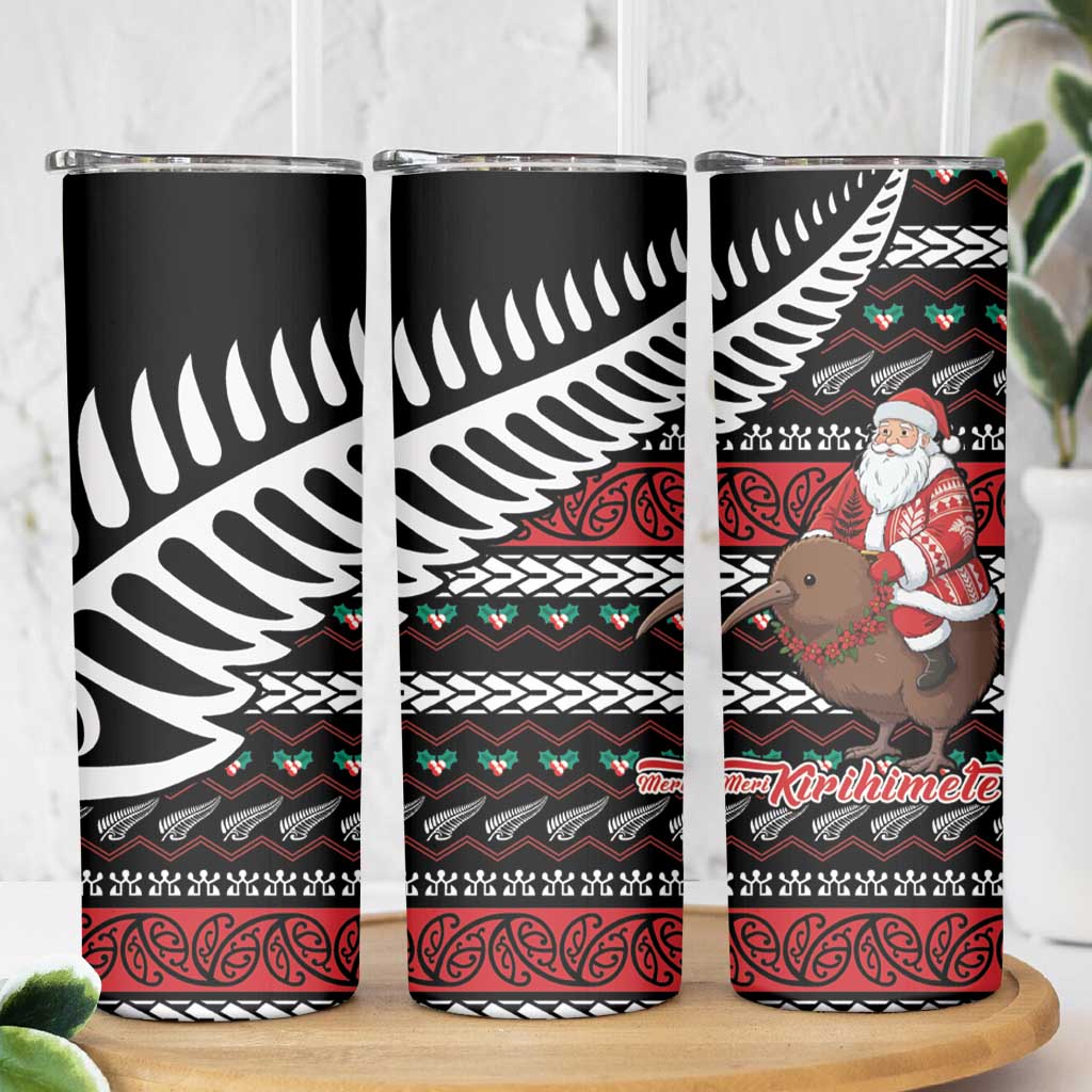 New Zealand Kiwi Santa Christmas Skinny Tumbler He Wairua Kirihimete - Polynesian Pride