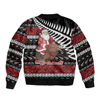 New Zealand Kiwi Santa Christmas Sleeve Zip Bomber Jacket He Wairua Kirihimete - Polynesian Pride