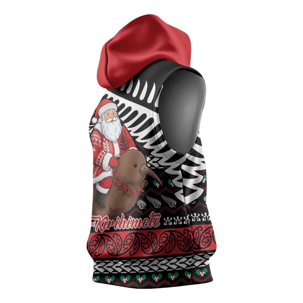 New Zealand Kiwi Santa Christmas Sleeveless Hoodie He Wairua Kirihimete - Polynesian Pride