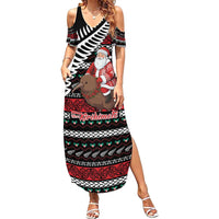 New Zealand Kiwi Santa Christmas Summer Maxi Dress He Wairua Kirihimete LT9 Women Black - Polynesian Pride
