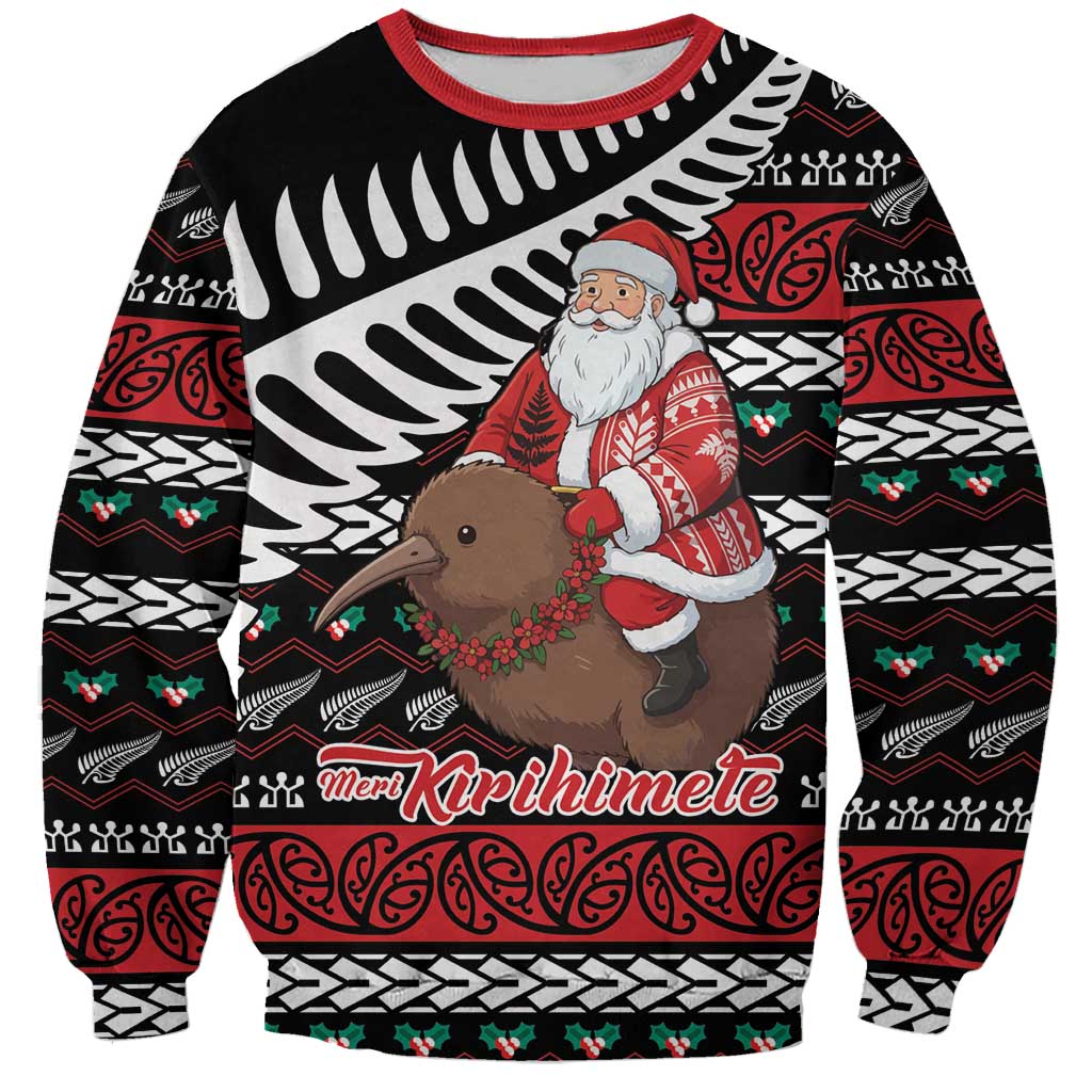 New Zealand Kiwi Santa Christmas Sweatshirt He Wairua Kirihimete - Polynesian Pride