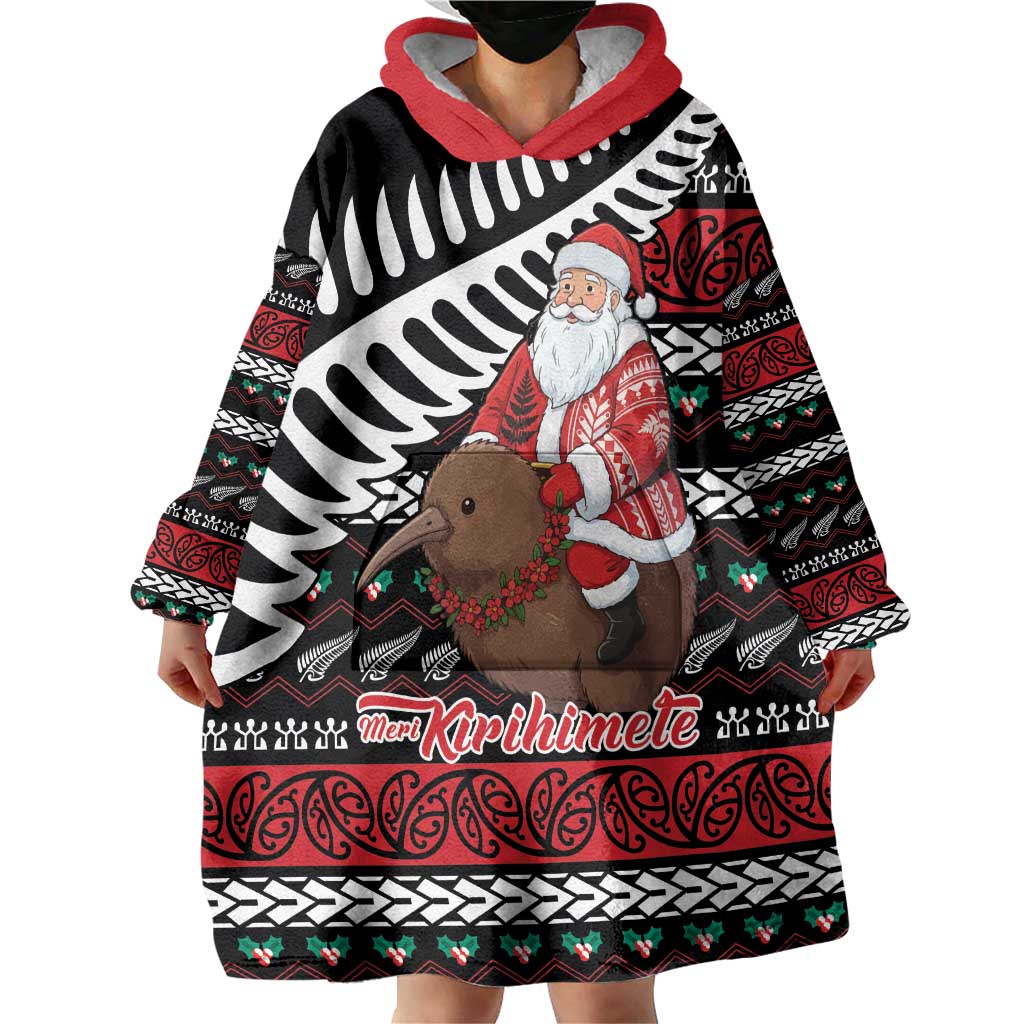 New Zealand Kiwi Santa Christmas Wearable Blanket Hoodie He Wairua Kirihimete LT9 - Polynesian Pride
