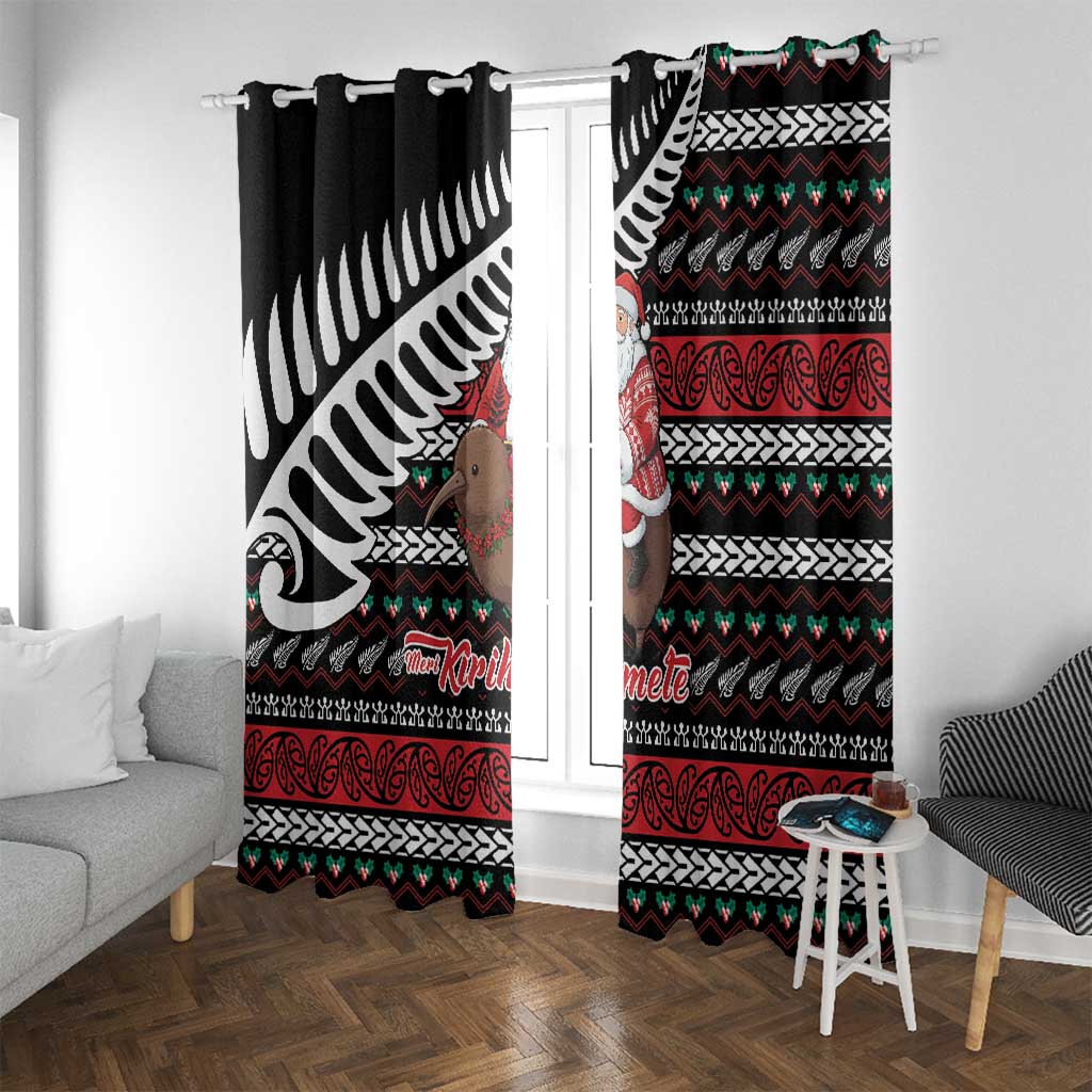 New Zealand Kiwi Santa Christmas Window Curtain He Wairua Kirihimete - Polynesian Pride