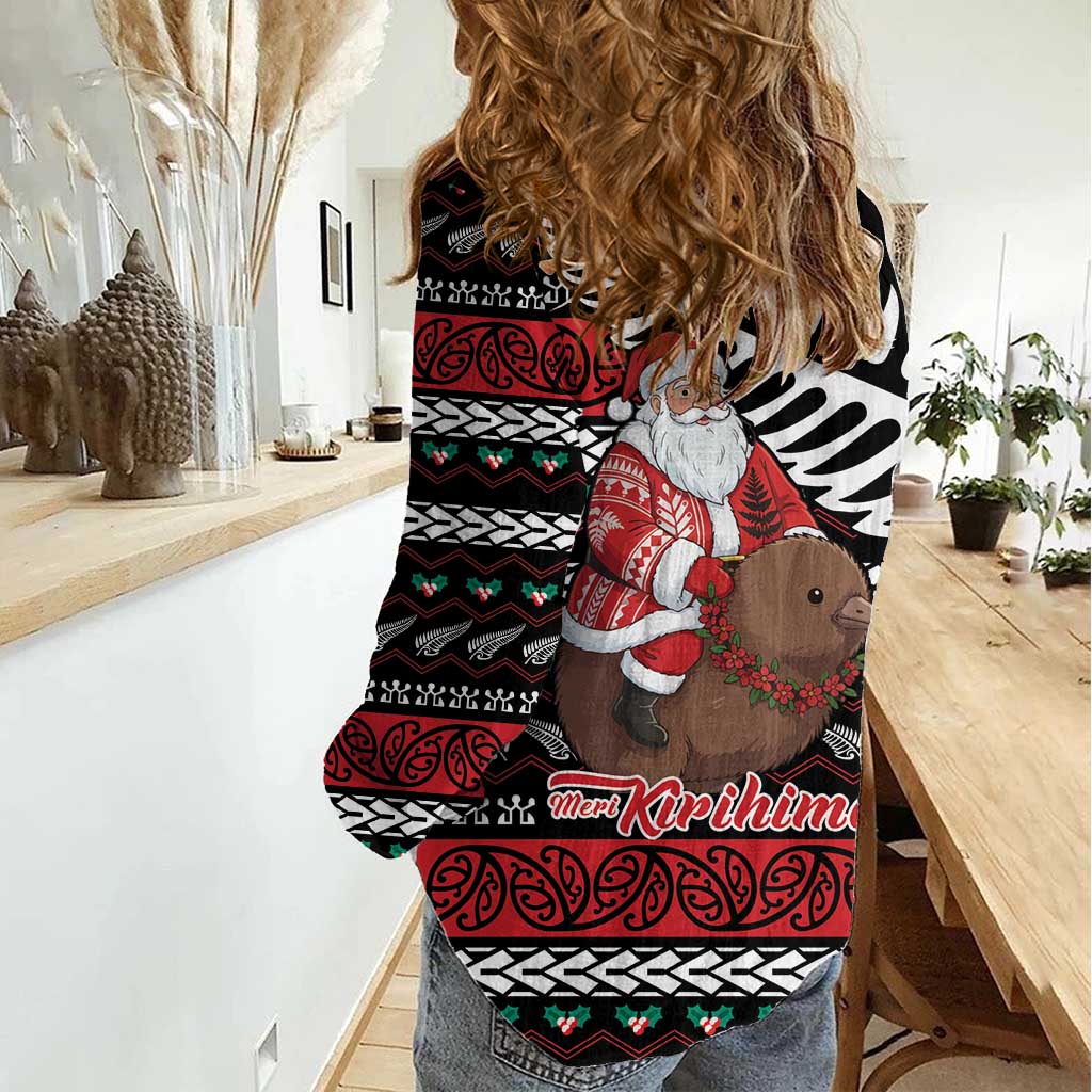 New Zealand Kiwi Santa Christmas Women Casual Shirt He Wairua Kirihimete LT9 - Polynesian Pride