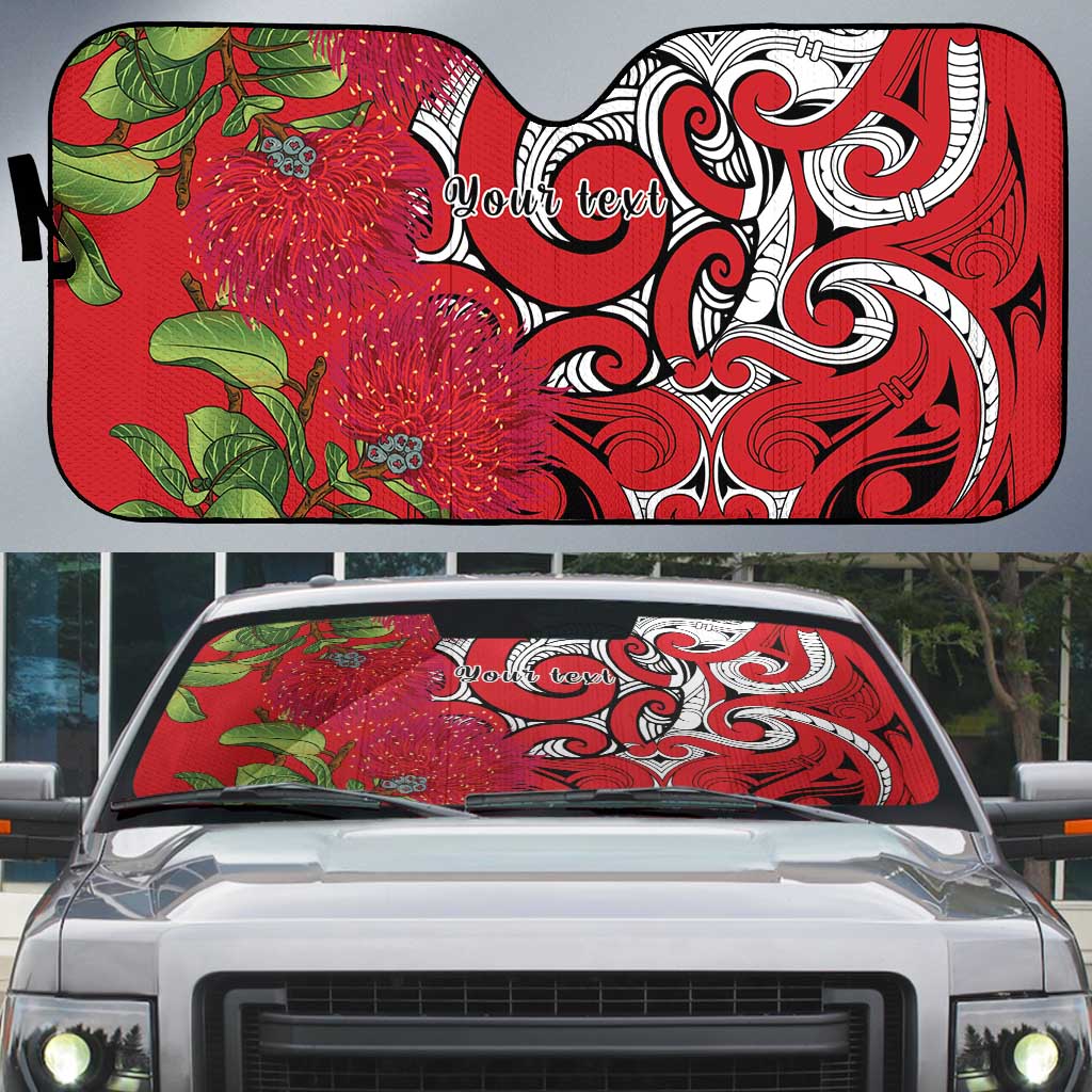 Personalised New Zealand Koru Pohutukawa Auto Sun Shade Meri Kirihimete Aroha for Christmas - Polynesian Pride