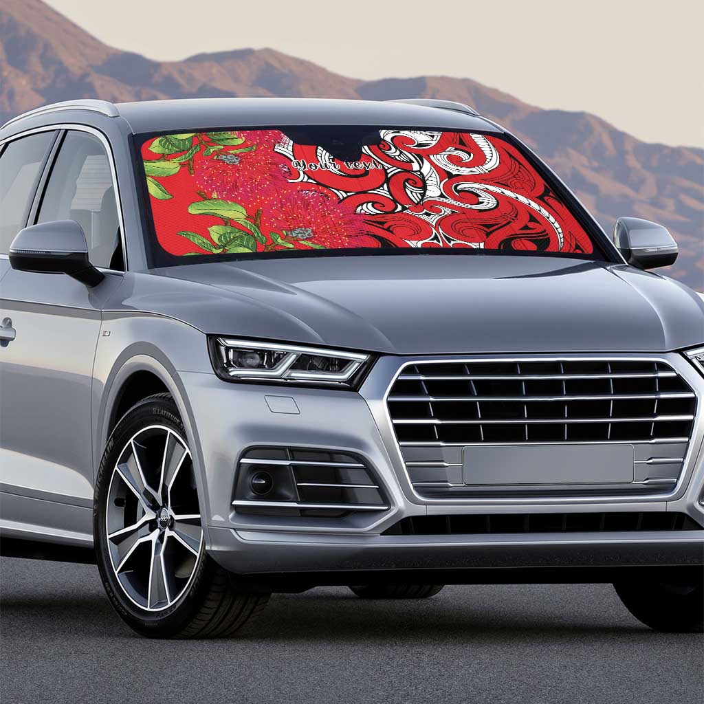 Personalised New Zealand Koru Pohutukawa Auto Sun Shade Meri Kirihimete Aroha for Christmas - Polynesian Pride