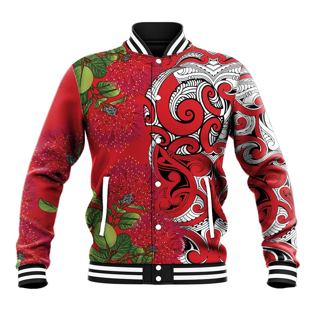 Personalised New Zealand Koru Pohutukawa Baseball Jacket Meri Kirihimete Aroha for Christmas - Polynesian Pride