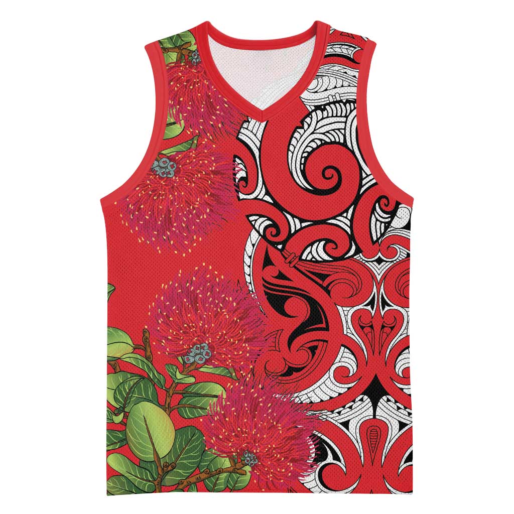 Personalised New Zealand Koru Pohutukawa Basketball Jersey Meri Kirihimete Aroha for Christmas - Polynesian Pride