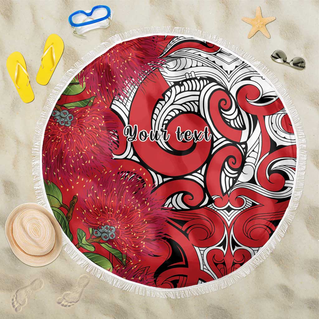 Personalised New Zealand Koru Pohutukawa Beach Blanket Meri Kirihimete Aroha for Christmas - Polynesian Pride
