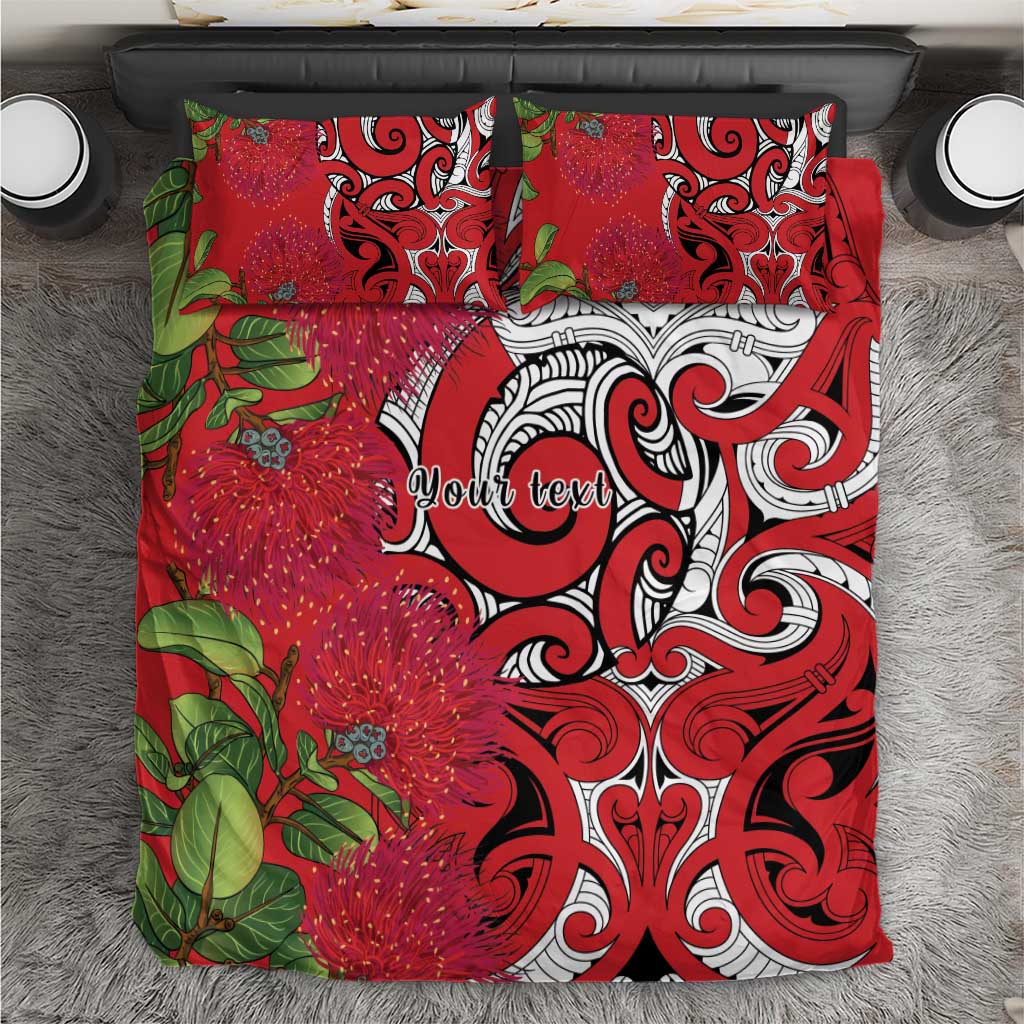Personalised New Zealand Koru Pohutukawa Bedding Set Meri Kirihimete Aroha for Christmas - Polynesian Pride