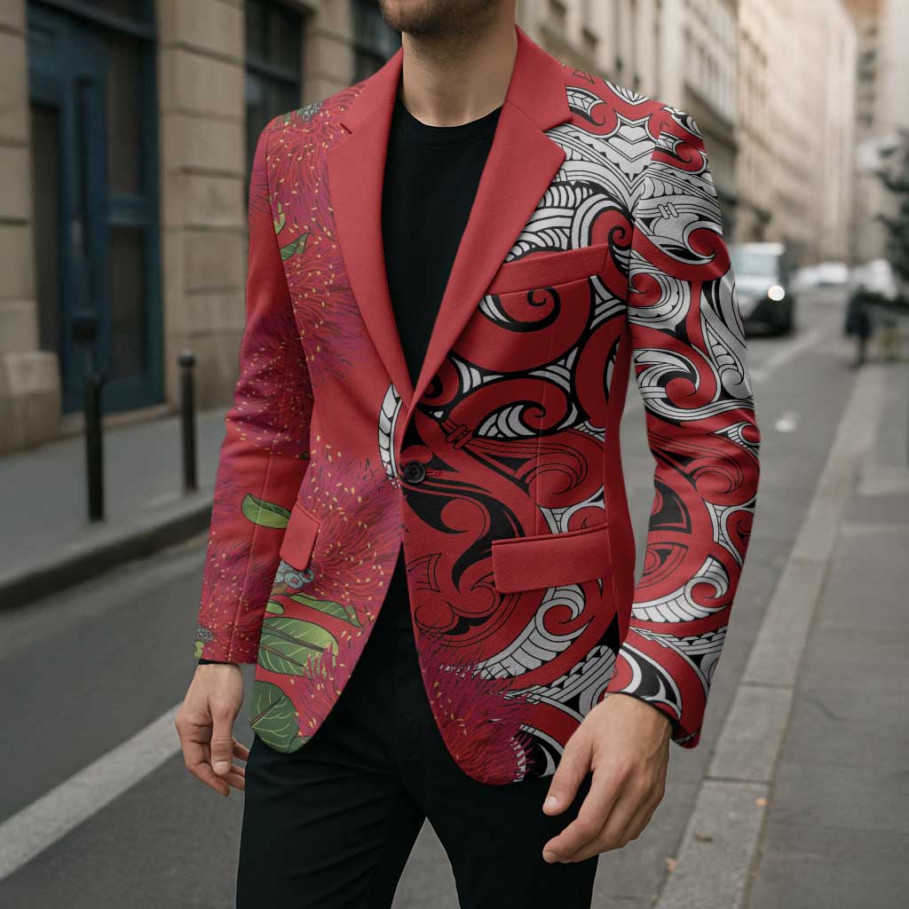 Personalised New Zealand Koru Pohutukawa Blazer Meri Kirihimete Aroha for Christmas - Polynesian Pride
