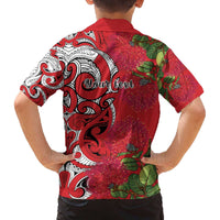 Personalised New Zealand Koru Pohutukawa Family Matching Off The Shoulder Long Sleeve Dress and Hawaiian Shirt Meri Kirihimete Aroha for Christmas - Polynesian Pride