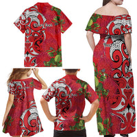 Personalised New Zealand Koru Pohutukawa Family Matching Off Shoulder Maxi Dress and Hawaiian Shirt Meri Kirihimete Aroha for Christmas LT9 - Polynesian Pride