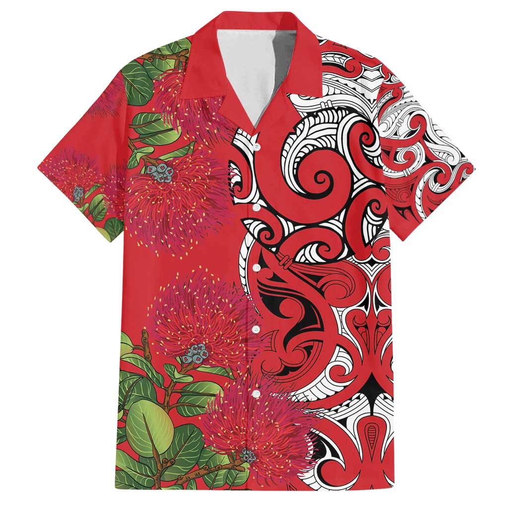 Personalised New Zealand Koru Pohutukawa Family Matching Off Shoulder Maxi Dress and Hawaiian Shirt Meri Kirihimete Aroha for Christmas LT9 Dad's Shirt - Short Sleeve Red - Polynesian Pride