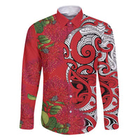 Personalised New Zealand Koru Pohutukawa Family Matching Off Shoulder Maxi Dress and Hawaiian Shirt Meri Kirihimete Aroha for Christmas LT9 Dad's Shirt - Long Sleeve Red - Polynesian Pride