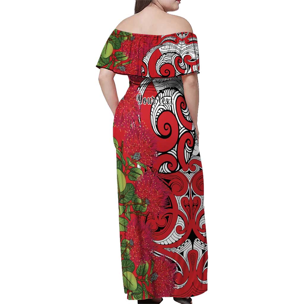 Personalised New Zealand Koru Pohutukawa Family Matching Off Shoulder Maxi Dress and Hawaiian Shirt Meri Kirihimete Aroha for Christmas LT9 - Polynesian Pride