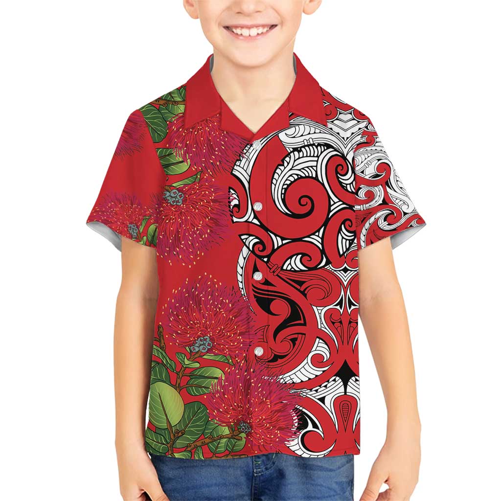 Personalised New Zealand Koru Pohutukawa Family Matching Off Shoulder Short Dress and Hawaiian Shirt Meri Kirihimete Aroha for Christmas LT9 Son's Shirt Red - Polynesian Pride