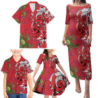 Personalised New Zealand Koru Pohutukawa Family Matching Puletasi and Hawaiian Shirt Meri Kirihimete Aroha for Christmas - Polynesian Pride