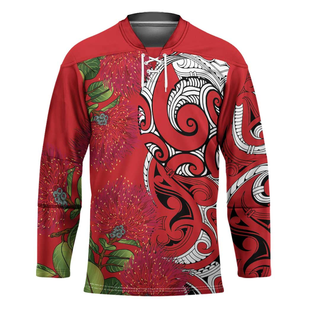 Personalised New Zealand Koru Pohutukawa Hockey Jersey Meri Kirihimete Aroha for Christmas - Polynesian Pride