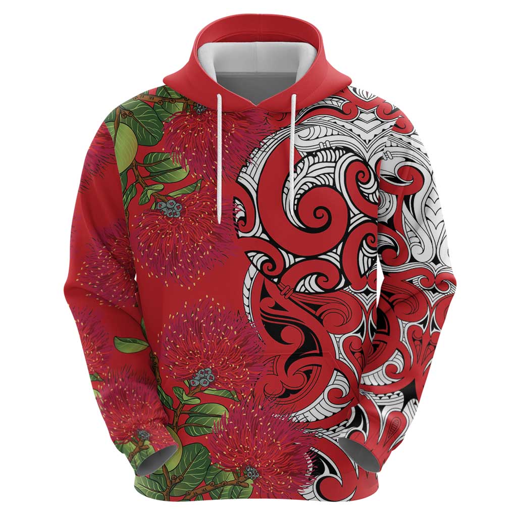 Personalised New Zealand Koru Pohutukawa Hoodie Meri Kirihimete Aroha for Christmas - Polynesian Pride