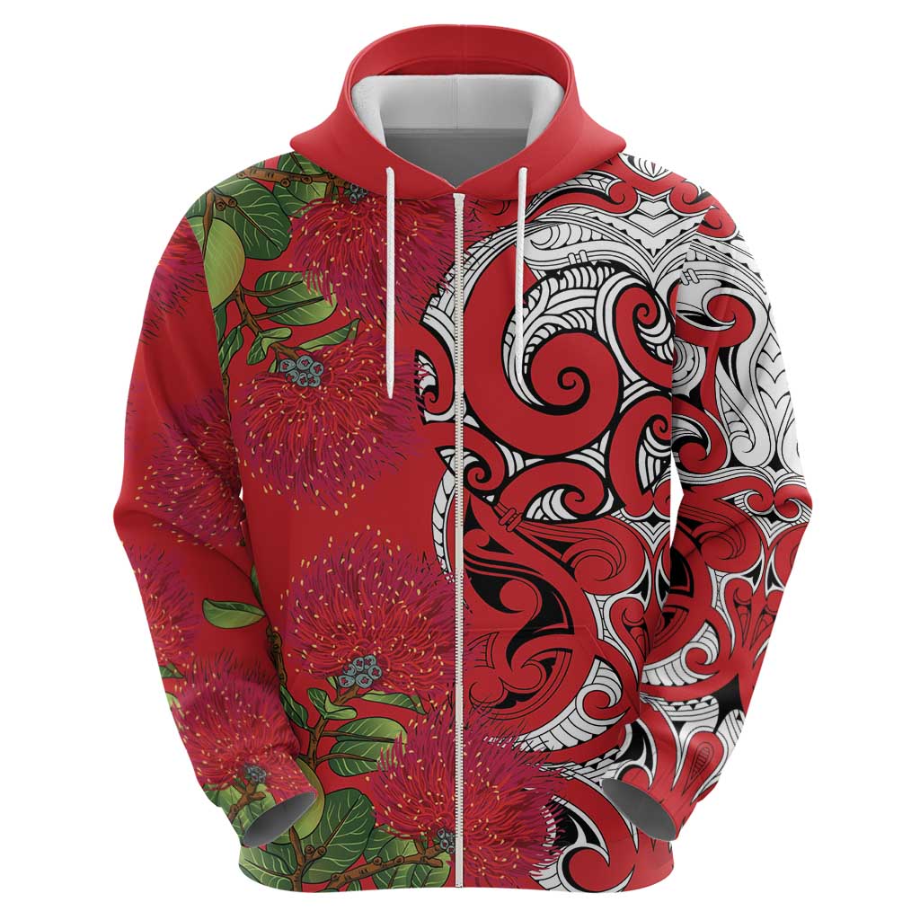 Personalised New Zealand Koru Pohutukawa Hoodie Meri Kirihimete Aroha for Christmas - Polynesian Pride