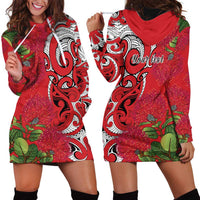 Personalised New Zealand Koru Pohutukawa Hoodie Dress Meri Kirihimete Aroha for Christmas LT9 - Polynesian Pride