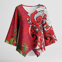 Personalised New Zealand Koru Pohutukawa Kimono Sleeve Blouse Meri Kirihimete Aroha for Christmas - Polynesian Pride