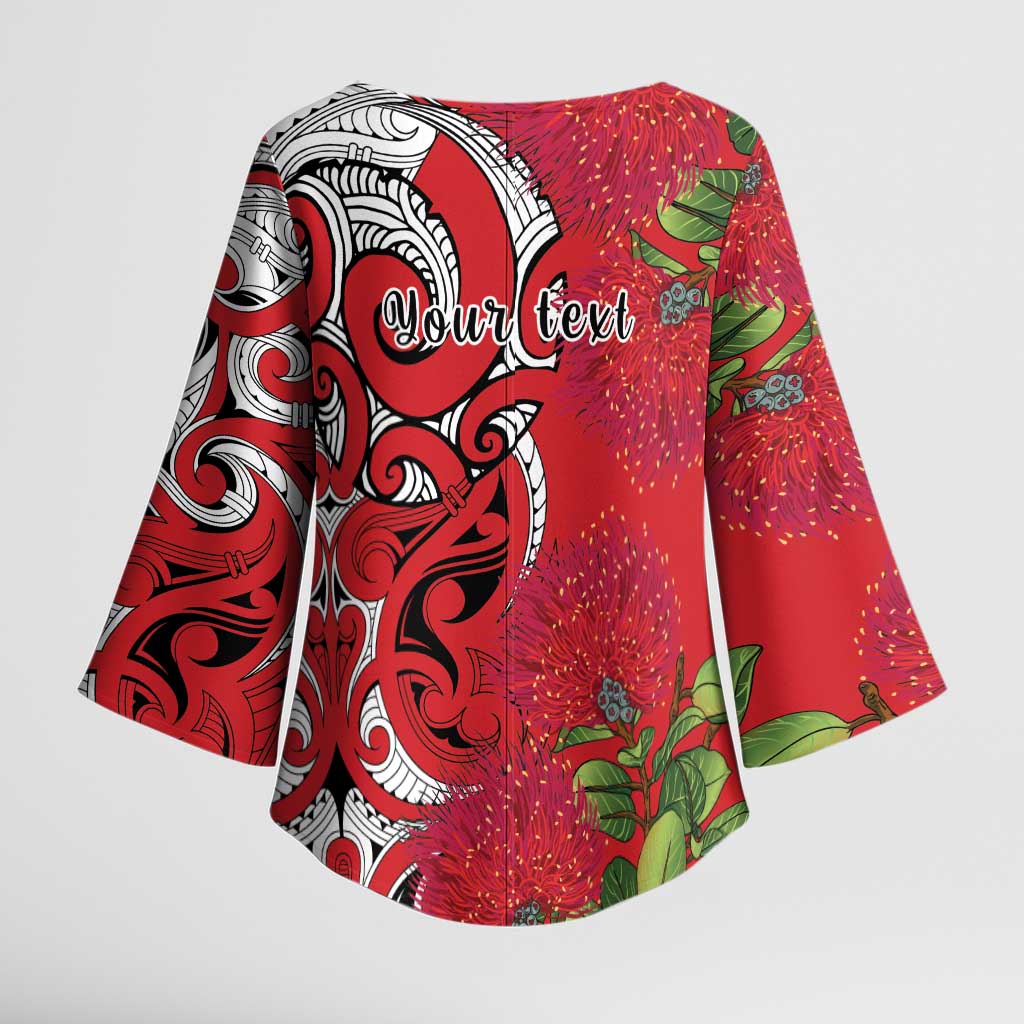 Personalised New Zealand Koru Pohutukawa Kimono Sleeve Blouse Meri Kirihimete Aroha for Christmas - Polynesian Pride