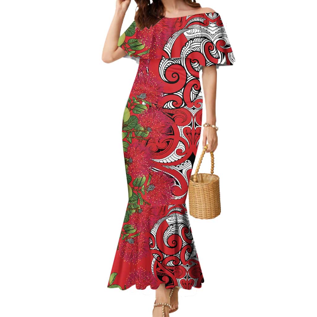 Personalised New Zealand Koru Pohutukawa Mermaid Dress Meri Kirihimete Aroha for Christmas LT9 Women Red - Polynesian Pride