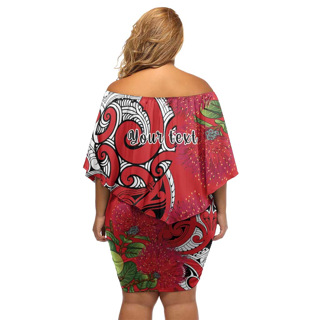 Personalised New Zealand Koru Pohutukawa Off Shoulder Short Dress Meri Kirihimete Aroha for Christmas LT9 - Polynesian Pride