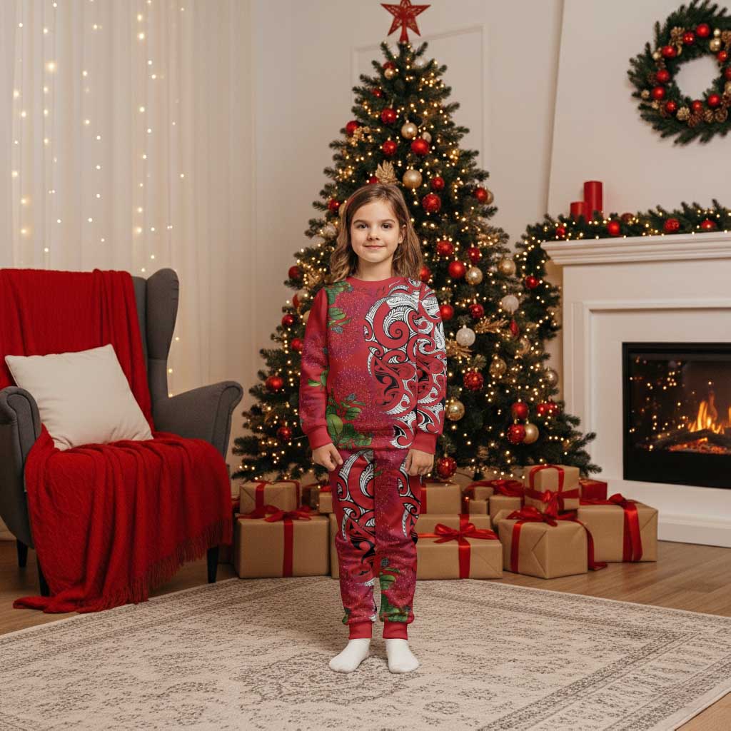 Personalised New Zealand Koru Pohutukawa Christmas Pajama Set Meri Kirihimete Aroha for Christmas - Polynesian Pride
