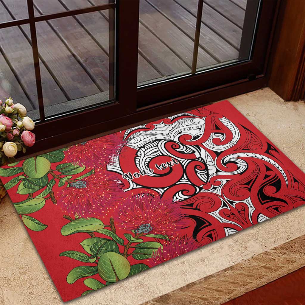 Personalised New Zealand Koru Pohutukawa Rubber Doormat Meri Kirihimete Aroha for Christmas - Polynesian Pride