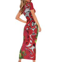 Personalised New Zealand Koru Pohutukawa Short Sleeve Bodycon Dress Meri Kirihimete Aroha for Christmas LT9 - Polynesian Pride