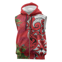 Personalised New Zealand Koru Pohutukawa Sleeveless Zip Hoodie Meri Kirihimete Aroha for Christmas - Polynesian Pride