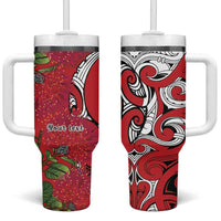 Personalised New Zealand Koru Pohutukawa Tumbler With Handle Meri Kirihimete Aroha for Christmas - Polynesian Pride