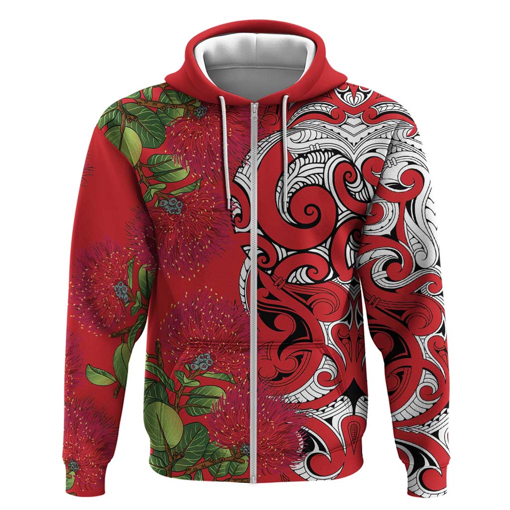 Personalised New Zealand Koru Pohutukawa Zip Hoodie Meri Kirihimete Aroha for Christmas - Polynesian Pride