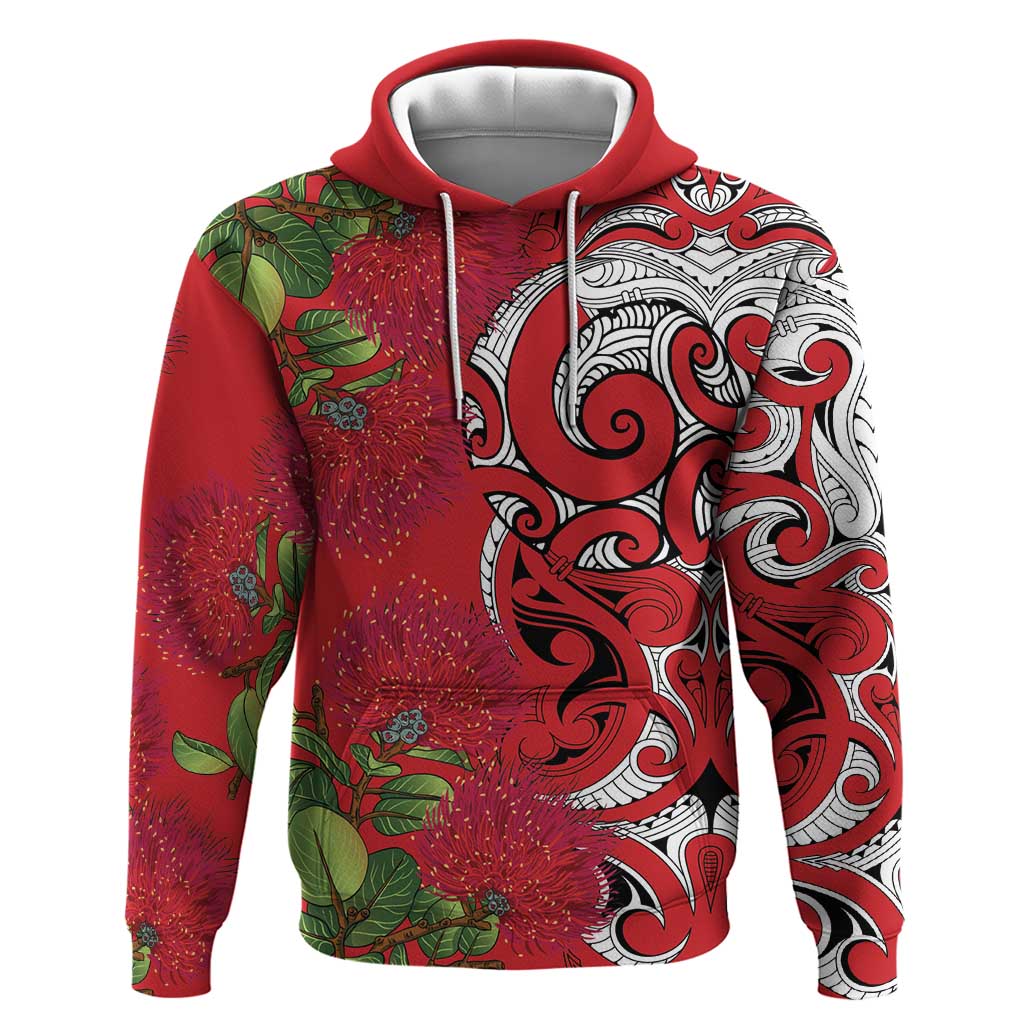 Personalised New Zealand Koru Pohutukawa Zip Hoodie Meri Kirihimete Aroha for Christmas - Polynesian Pride